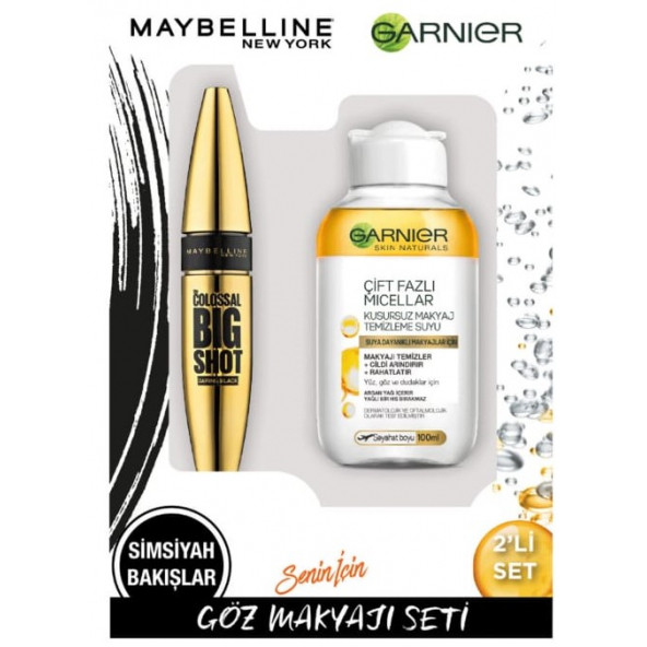 Maybelline Big Shot Daring Black Maskara + Garnier Mini Micellar Oil 100 ML