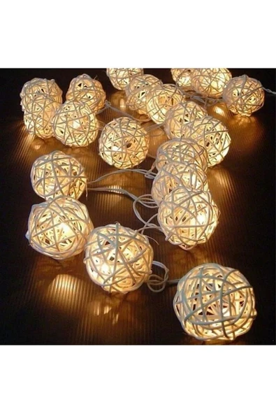 Rattan 20 Top Led Işık 2 Mt - 20 Adet Örgü Işık Topu Pilli 2 Metre Gün Işığı 2 Kademe - 5