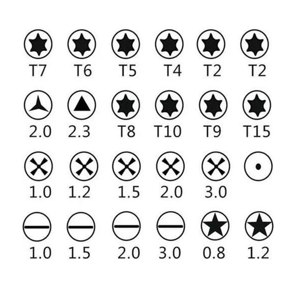 Mıknatıslı Saatçi Tornavida 25 'li Set Tork Yıldız Düz Üçgen İnce uç Küçük Vida Tornavidası Çantalı - Resim 8