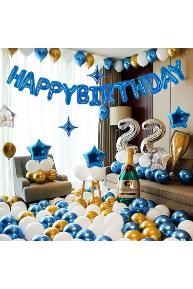 Mavi Happy Bırthday Folyo Balon Doğum Günü Partisi Mavi Renk Folyo Balon - 2