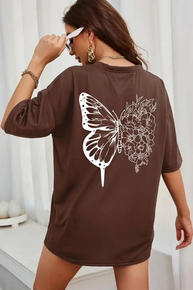Unisex Drawing Butterflies Tasarım T-shirt - Resim 2
