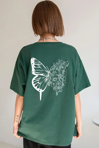 Unisex Drawing Butterflies Tasarım T-shirt - Resim 4