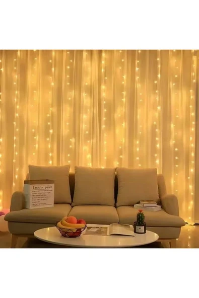 Perde Led 3x3m Askı Aparatlı Kumandalı 8 Fonksıyonlu 300 Ledli 10 Sarkıtlı Usb Girişli - 2