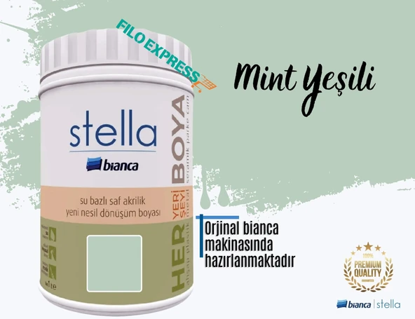 BİANCA STELLA SU BAZLI SAF AKRİLİK BOYA 1 LİTRE MİNT YEŞİLİ