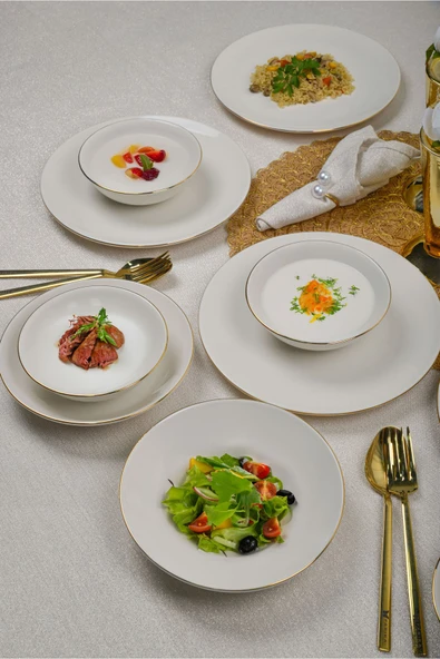 Farika Porselen Şems 18 Parça 6 Kişilik Altın Yaldız Porselen Yemek Takımı - 3