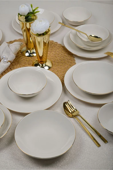 Farika Porselen Şems 18 Parça 6 Kişilik Altın Yaldız Porselen Yemek Takımı - 2