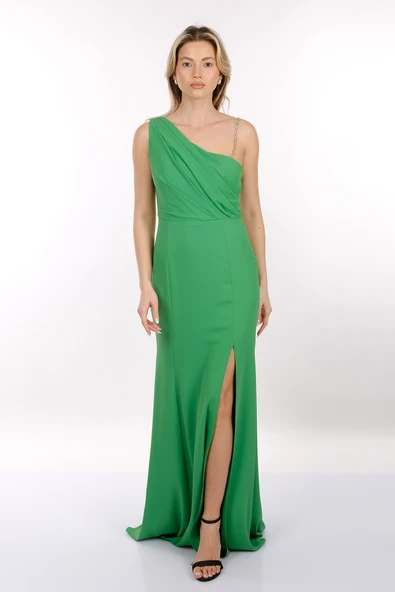 DORİDORCA Tek Omuz Derin Yırtmaç Detaylı Şifon Kumaş Maxi Boy Kadın Abiye Elbise 231KB5057 - 7