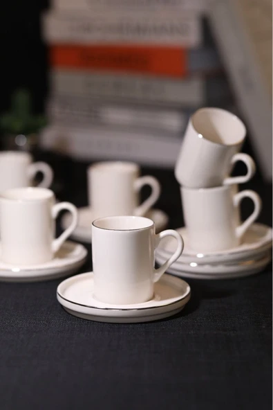 Farika Porselen Miray 12 Parça 6 Kişilik Platin Yaldız Porselen Fincan Takımı - 2