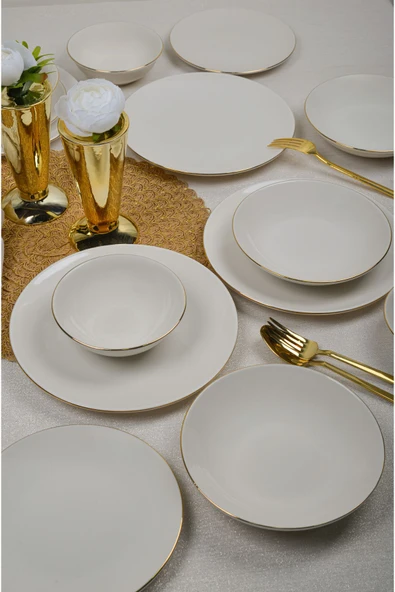 Farika Porselen Şems 24 Parça 6 Kişilik Altın Yaldız Porselen Yemek Takımı - 2