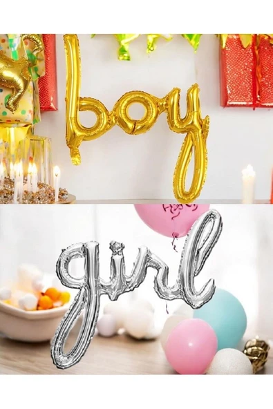Cinsiyet Belirleme Partisi - Gırl - Boy Yazılı Folyo Balon Gold-Gümüş Renk 40inç