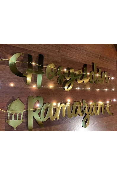 Hoşgeldin Ramazan Işıklı 3 Metre Peri Led Ramazan Gold Yıldız Banner Ramazan Seti - 4