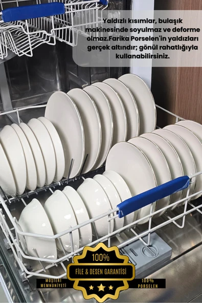 Farika Porselen Şems 24 Parça 6 Kişilik Altın Yaldız Porselen Yemek Takımı - 7