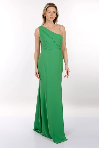 DORİDORCA Tek Omuz Derin Yırtmaç Detaylı Şifon Kumaş Maxi Boy Kadın Abiye Elbise 231KB5057 - 4