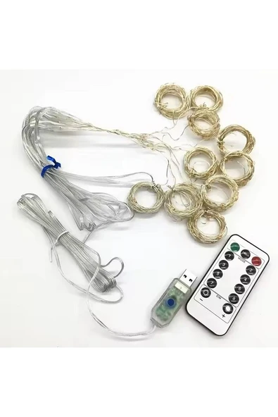 Perde Led 3x3m Askı Aparatlı Kumandalı 8 Fonksıyonlu 300 Ledli 10 Sarkıtlı Usb Girişli - 4