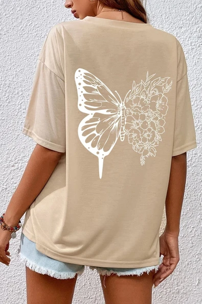 Unisex Drawing Butterflies Tasarım T-shirt - 5