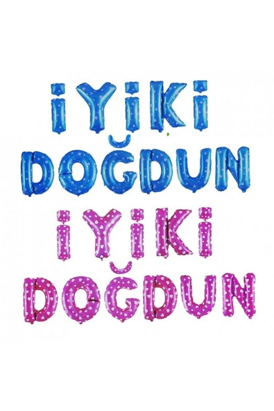 Mavi Puantiyeli İyiki Doğdun Folyo Doğum Günü Partisi Mavi Puantiyeli Renk Folyo Balon - 2