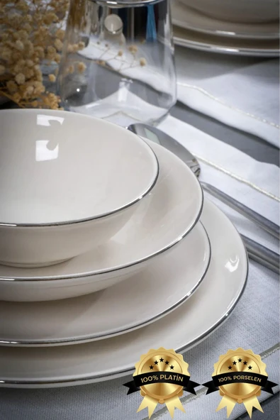 Farika Porselen Şems 24 Parça 6 Kişilik Platin Yaldız Porselen Yemek Takımı