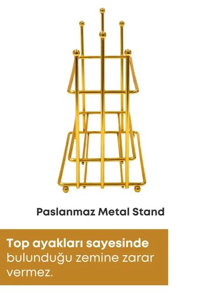 Ahşap Desenli Altın Gold Metal Standlı Bulaşık Deterjanı Sıvı Sabunluk Mutfak Seti-Sünger - 3