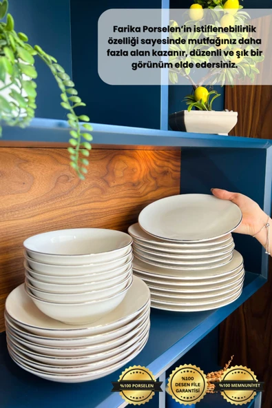 Farika Porselen Şems 24 Parça 6 Kişilik Platin Yaldız Porselen Yemek Takımı - 5