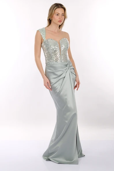 Ankyra Kadın Tek Omuzlu Korsajlı Abiye Elbise 24Y1211 - Resim 8