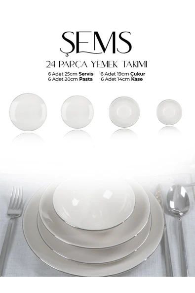 Farika Porselen Şems 24 Parça 6 Kişilik Platin Yaldız Porselen Yemek Takımı - 4