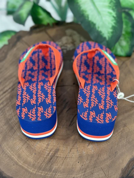 Benetton Dolgu Topuklu Logo Baskılı Parmak Arası Terlik BNI10217 - Resim 2