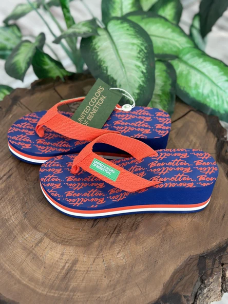 Benetton Dolgu Topuklu Logo Baskılı Parmak Arası Terlik BNI10217 - Resim 4