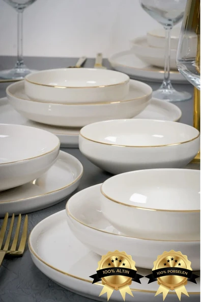 Farika Porselen Zühre 18 Parça 6 Kişilik Altın Yaldız Porselen Yemek Takımı