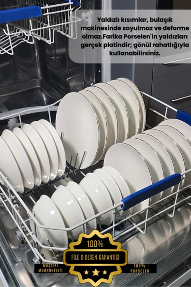 Farika Porselen Şems 18 Parça 6 Kişilik Platin Yaldız Porselen Yemek Takımı - 5