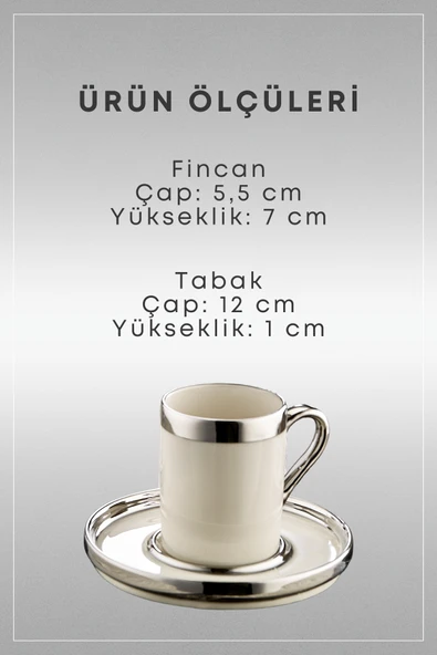 Gümüş Yaldızlı 6 Kişilik Porselen Fincan Seti 12 Parça Türk Kahvesi Takımı Kahve Fincanı 100 Ml - 4