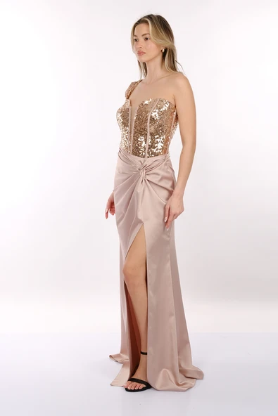 Ankyra Kadın Tek Omuzlu Korsajlı Abiye Elbise 24Y1211 - Resim 6