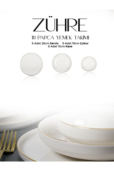 Farika Porselen Zühre 18 Parça 6 Kişilik Altın Yaldız Porselen Yemek Takımı - 4