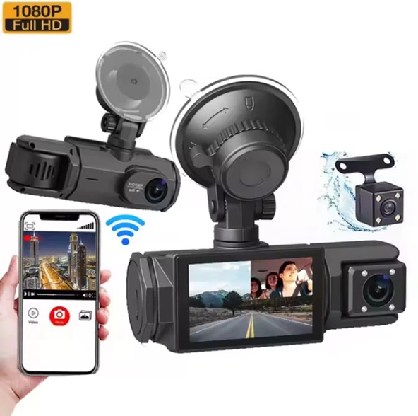 S-2 1080p Araç içi Kamera 3 Kameralı ( Ön Görüş - Geri görüş - İç Görüş ) Gece Görüşlü ürün görseli