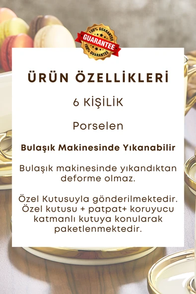 Altın Yaldızlı Gold 6 Kişilik Porselen Fincan Seti 12 Parça Türk Kahvesi Takımı Kahve Fincanı 100 ml - 3