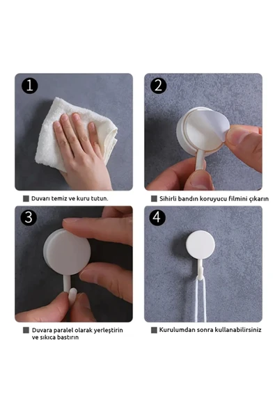 Renkli, Kolay Kurulumlu - Deliksiz Duvar Askıları - Güçlü Yapışkanlı - İz Bırakmayan-10'lu - 3