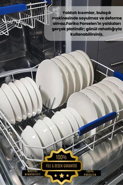 Farika Porselen Şems 24 Parça 6 Kişilik Platin Yaldız Porselen Yemek Takımı - 6