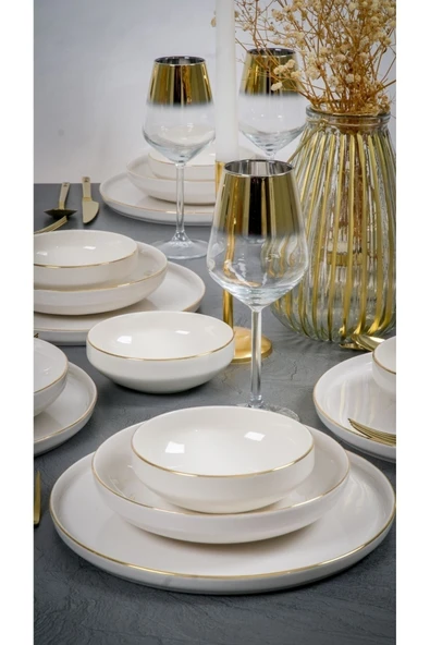 Farika Porselen Zühre 18 Parça 6 Kişilik Altın Yaldız Porselen Yemek Takımı - 2
