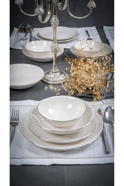 Farika Porselen Şems 24 Parça 6 Kişilik Platin Yaldız Porselen Yemek Takımı - 2