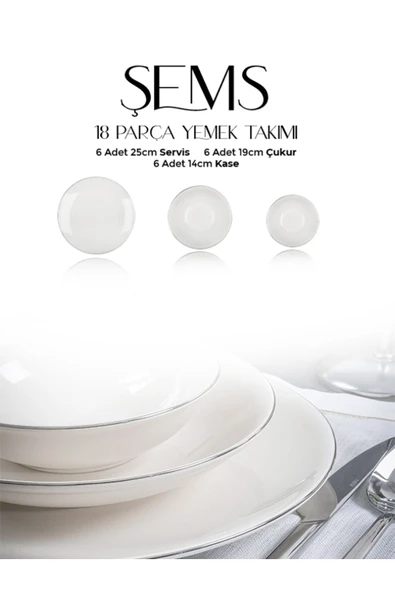 Farika Porselen Şems 18 Parça 6 Kişilik Platin Yaldız Porselen Yemek Takımı - 3