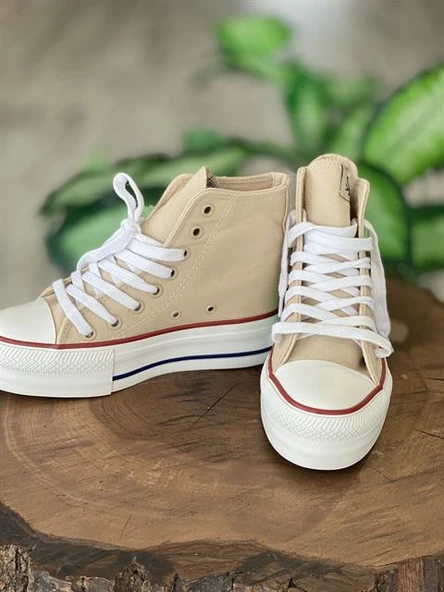 Benetton Yüksek Tabanlı Bej Converse Ayakkabı 30939 - 2