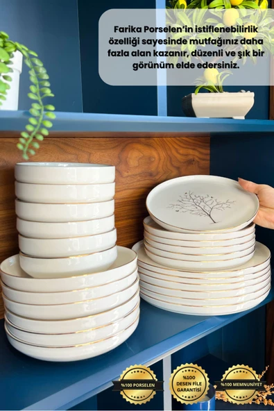 Farika Porselen Hayat Ağacı 24 Parça 6 Kişilik Altın Yaldız Porselen Yemek Takımı - 4