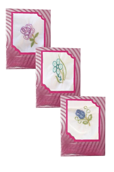 3’lü Özel Paket Premium Kadın İşlemeli Mendil Seti %100 Pamuk 28x28 Cm - 4