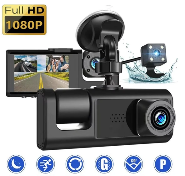 S-1 1080p Araç içi Kamera 3 Kameralı ( Ön Görüş - Geri görüş - İç Görüş ) Gece Görüşlü ürün görseli