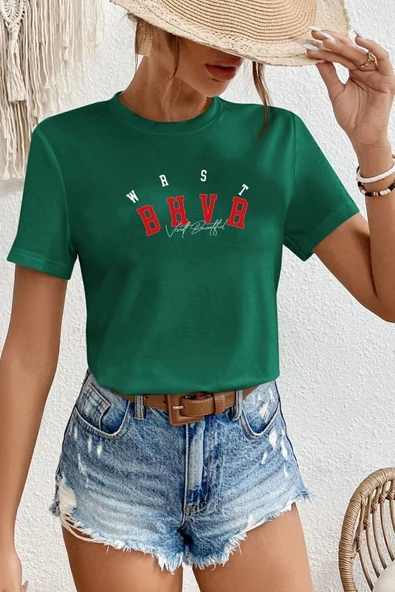 Unisex Bhvr Baskılı T-shirt