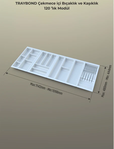 Çekmece Içi Kaşıklık Ve Bıçaklık Düzenleyici Beyaz, 114x48 Yandan Ve Boydan 4Cm Kesilebilir - 3