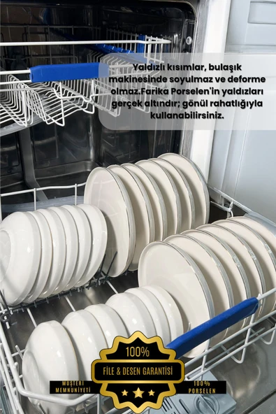 Farika Porselen Zühre 24 Parça 6 Kişilik Altın Yaldız Porselen Yemek Takımı - 6