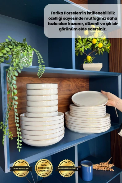 Farika Porselen Zühre 24 Parça 6 Kişilik Altın Yaldız Porselen Yemek Takımı - 5