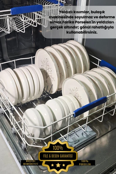 Farika Porselen Hayat Ağacı 24 Parça 6 Kişilik Altın Yaldız Porselen Yemek Takımı - 5