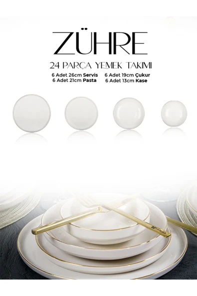 Farika Porselen Zühre 24 Parça 6 Kişilik Altın Yaldız Porselen Yemek Takımı - 4