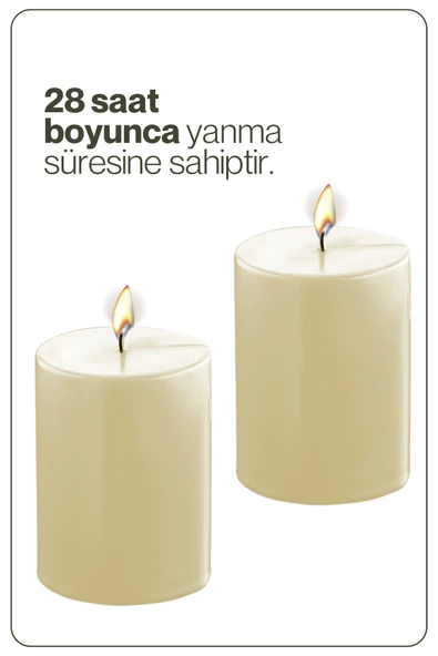 2 Adet Silindir Dekoratif Kokusuz Krem Mum- Hediyelik Blok Mum - 3